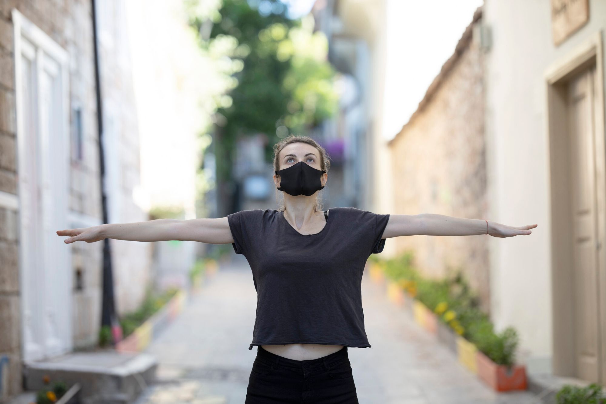 Girl exercising in a district of Istanbul, Turkey